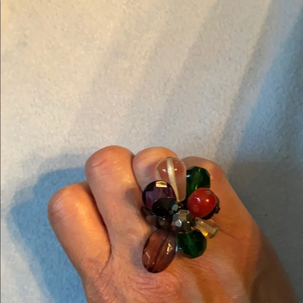 BODEN Glam Beaded Jewel Cluster Multi Color Statement Ring NWOT
